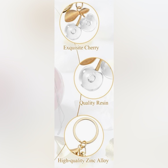 QTY 3 Gold & Clear Cherry Keychain or Bag Charm Accessories NEW - Picture 4 of 4